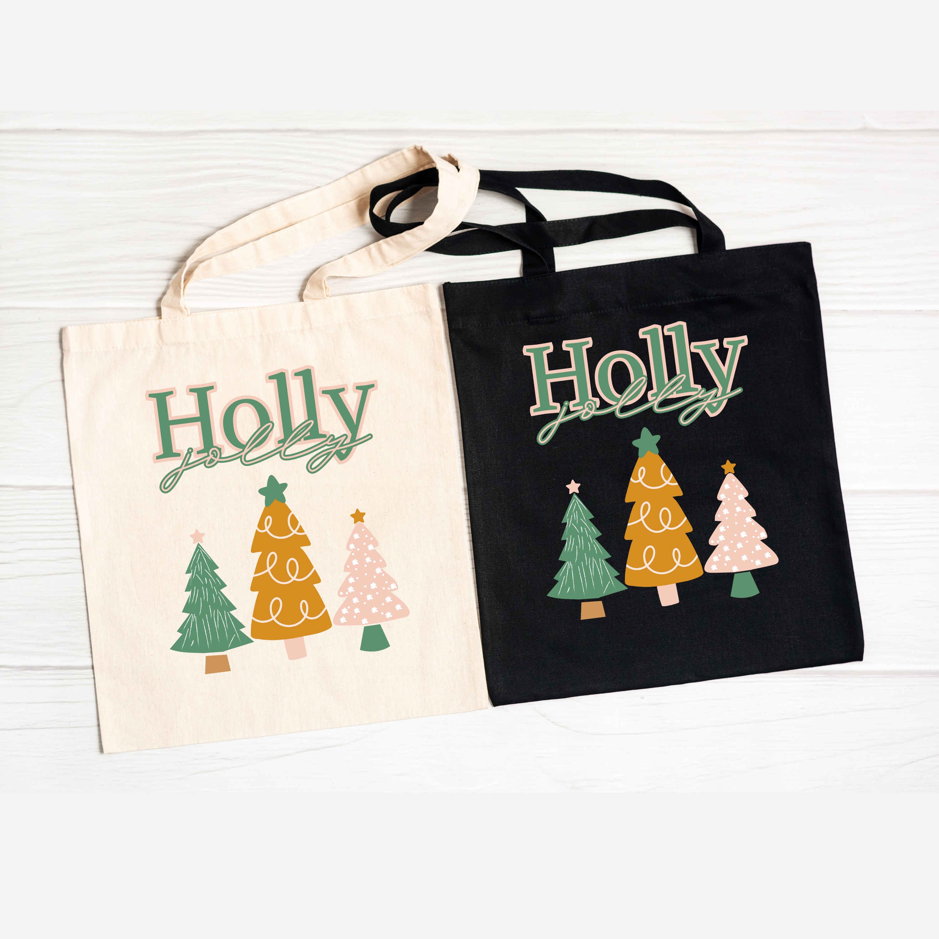 'Holly Jolly' Cotton Canvas Tote Bag, Reusable Christmas Shopping Tote